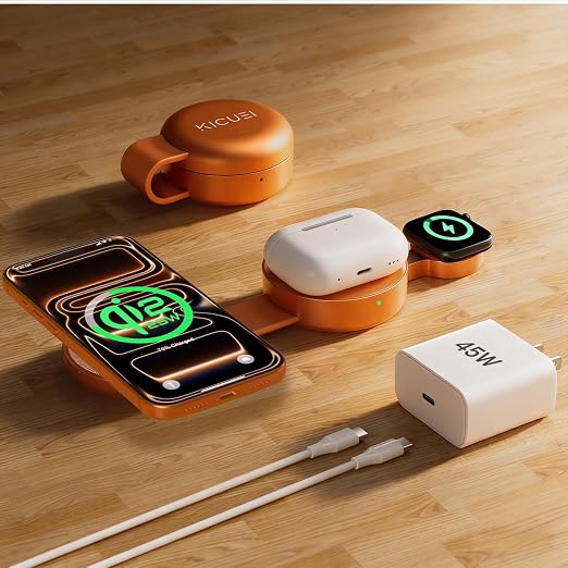 3 in 1 Charging Station for Apple Multiple Devices, Qi2.2 25W Foldable Magnetic Fast Wireless Charger Dock, Travel Charging Pad for iPhone 17/16-12 Series, Apple Watch, AirPods (45W Adapter Included)