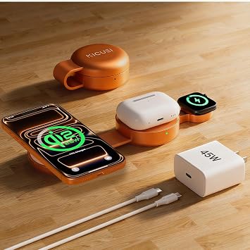 3 in 1 Charging Station for Apple Multiple Devices, Qi2.2 25W Foldable Magnetic Fast Wireless Charger Dock, Travel Charging Pad for iPhone 17/16-12 Series, Apple Watch, AirPods (45W Adapter Included)