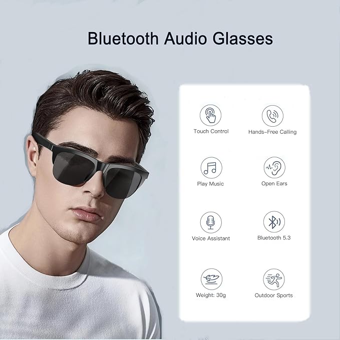 F06 Smart Glasses Open Ear Bluetooth Sunglasses for Men Women 5.3 Bluetooth Smart Sunslasses Touch Control Music Calling with UV Filtered Lenses, Storage Case for Outdoor Running Cycling