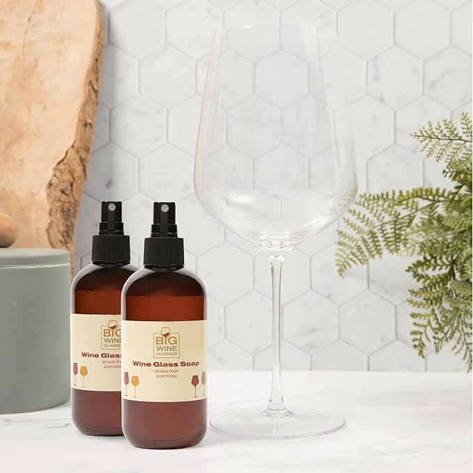 Wine Glass Cleaner & Polishing Cloth Set | 2 Organic Liquid Spray Soaps + 1 Microfiber Cleaning & Drying Towel | Streak Free and Spot Free Shine