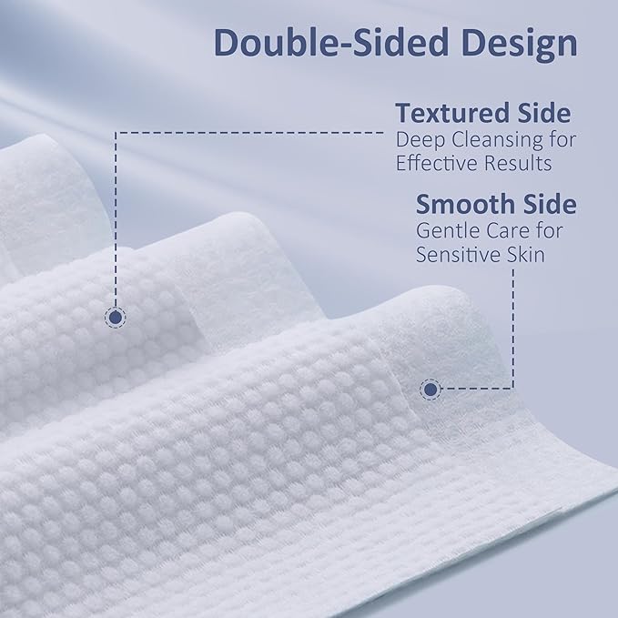 Ourmed Life Face Towels, Disposable Biodegradable Clean Facial Towels for Sensitive Skin, Lint- free Face Cloths for Makeup Remover, Skincare and Women Cleaning, Dry Wipes,100 Count Dot Texture