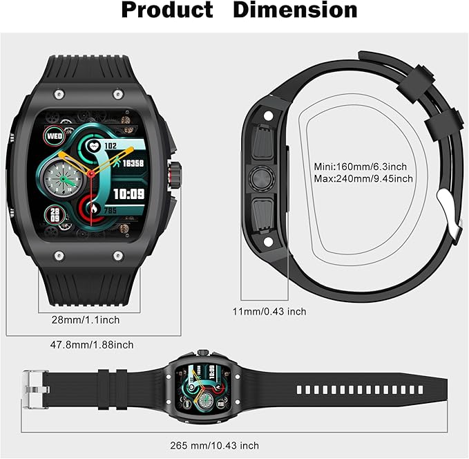 Smart Watches for Men, 1.76" HD Square Touchscreen Smartwatch, Heart Rate/SpO2/Sleep Monitor, Make/Answer Calls, 100+ Sports Modes, IP68 Waterproof Fitness Watch for iPhone Android Compatible (Black)