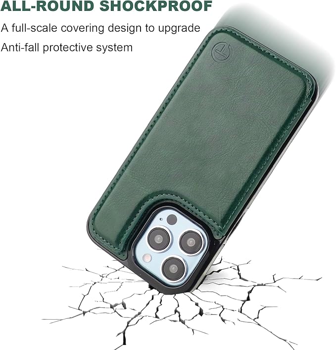 ONETOP Compatible with Magsafe for iPhone 13 Pro Wallet Case with Card Holder, PU Leather Kickstand RFID Blocking Case, Double Magnetic Clasp and Durable Shockproof Cover 6.1 Inch (Green)