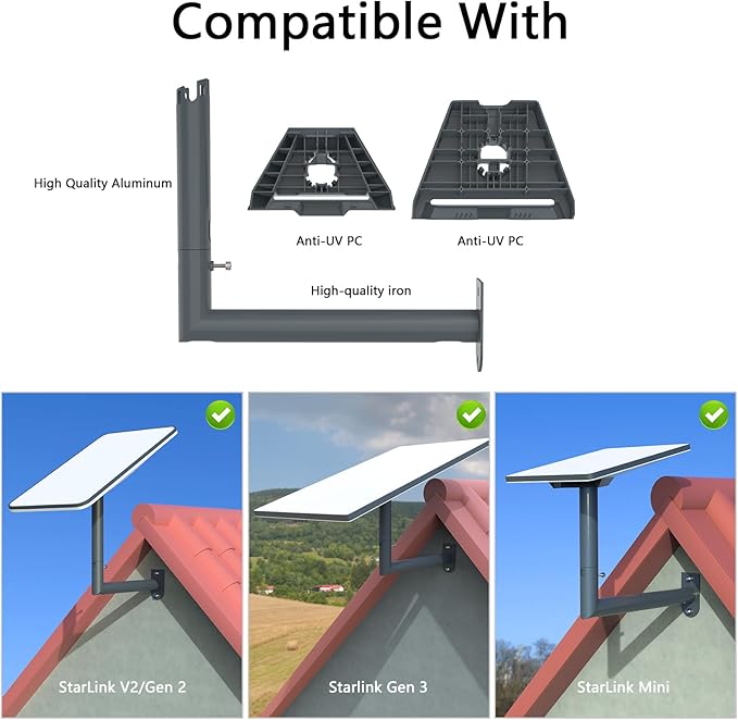 360° Adjustable Starlink Wall Mount , Compatible with Starlink Gen 3/V2/Mini,for Pole, Roof , Long Wall Mount,Starlink Pole Bracket and Mounting Kit Accessories