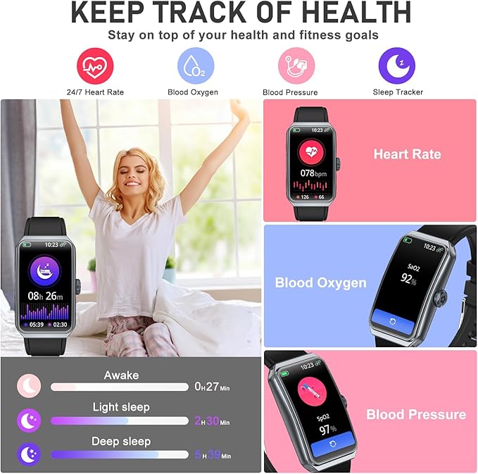 Fitness Tracker with 24/7 Heart Rate, Blood Oxygen, Sleep Tracker, Waterproof Fitness Watch, Activity Tracker with Step Tracker for Women Men