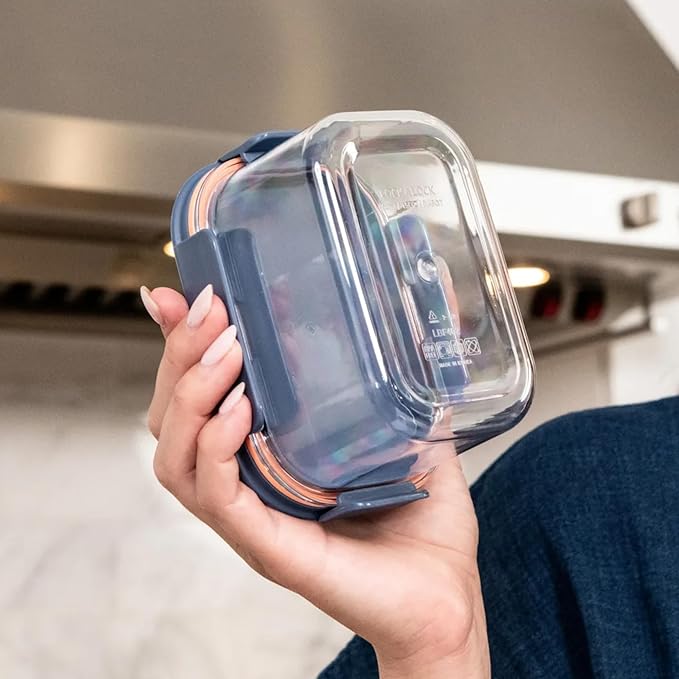 LocknLock LBF405RS12N Bisfree Modular Plus Food Storage Container Set, BPA-Free Plastic, Stackable, Microwave, Dishwasher and Freezer-Safe, 24-Piece Set with 12 Boxes and 12 Lids, Navy
