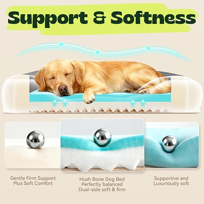Cooling Dog Beds for Extra Large Dogs with Removable Washable Covers,Orthopedic Sofa Bed with Cool Gel Memory Foam and Egg Crate Foam Waterproof Relieves Joint Pain,48"x30"x9.0" Dark Grey