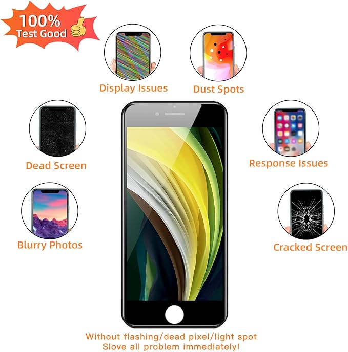 for iPhone 8/SE 2020 [ 2nd Generation ] Screen Replacement Black 4.7 inch, Bsz4uov LCD Display Touch Screen Digitizer, Waterproof Frame Adhesive Sticker+Repair Tool Kit