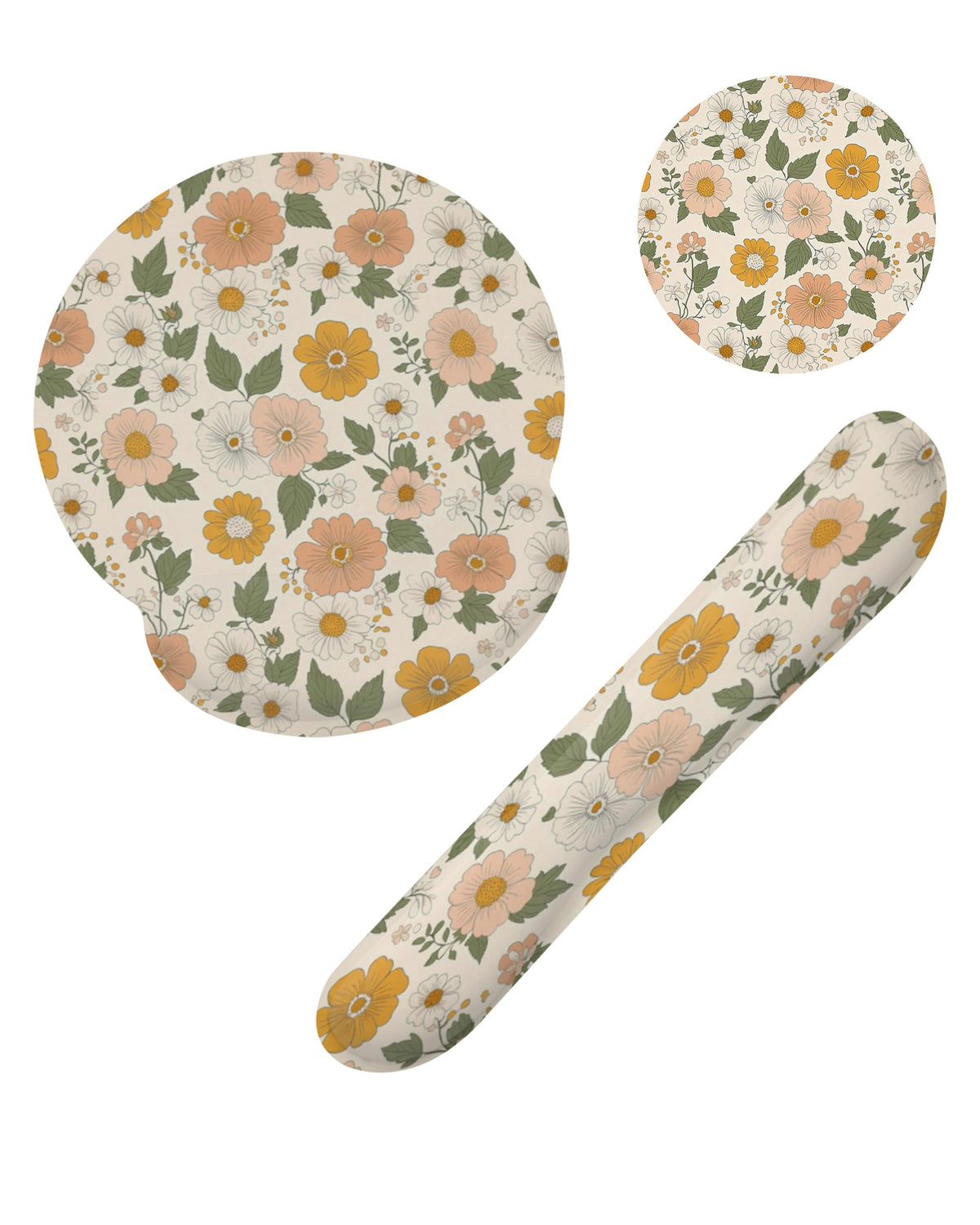 Retro Boho Groovy Flower Mouse Pad with Wrist Rest and Keyboard Wrist Rest Set, Non-Slip Rubber Base Memory Foam Mouse Pad Set for Women, Office Desk Accessories, Gaming