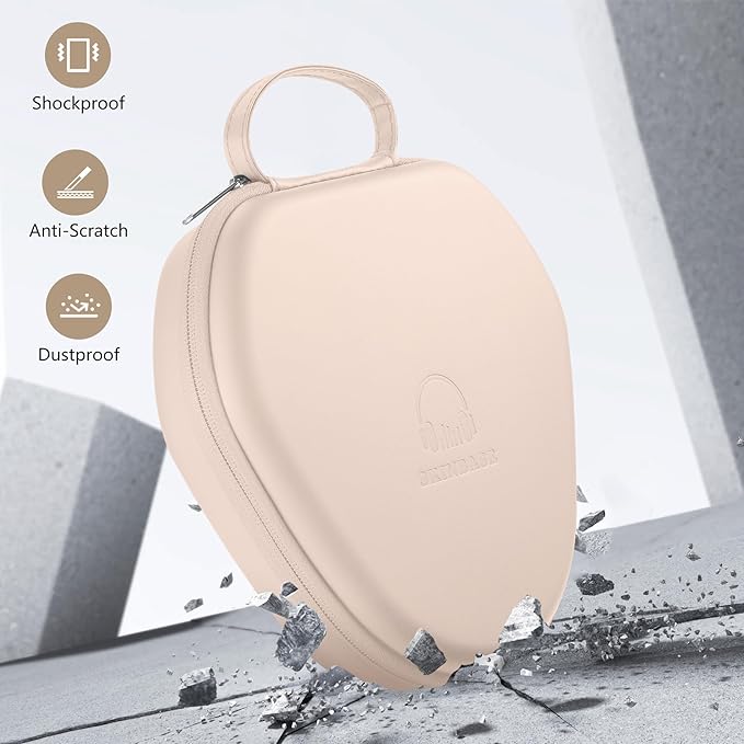 Maxjoy for AirPods Max Case [Shockproof & Dustproof] - Premium PU Leather & EVA Hybrid Hard Protective Cover, Travel Carrying Case with Storage for Apple AirPods Max Headphones (Khaki)