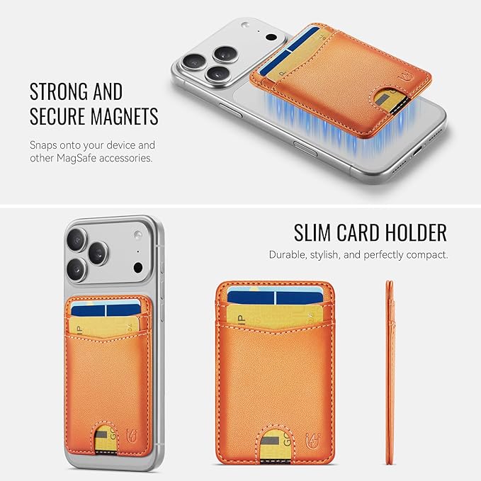 for Magsafe Wallet Magnetic Card Holder RFID Blocking, Strong Magnet Slim Wallet Stick on Phones and Cases for iPhone 17/16/15/14/13/12/ Pro/Max/Plus, Orange