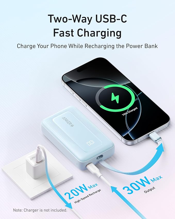 20000mAh 30W Portable Charger Power Bank with USB-C Fast Charging for Laptop iPhone and Android