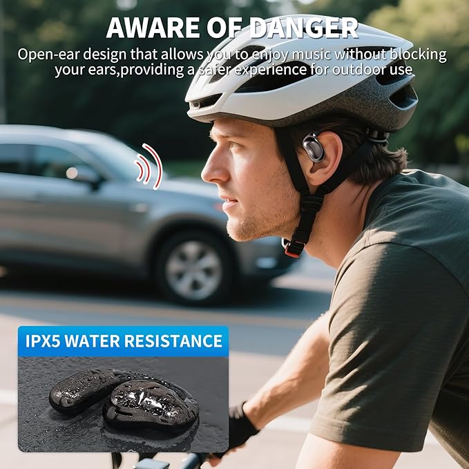 Open Ear Earphones with Touchscreen, Bone Conduction Wireless Earbuds Bluetooth 5.4, 68H Playtime with Charging Case, Over Headphones with Silicone Ear Hooks, for Outdoors Fitness Sport (Black)