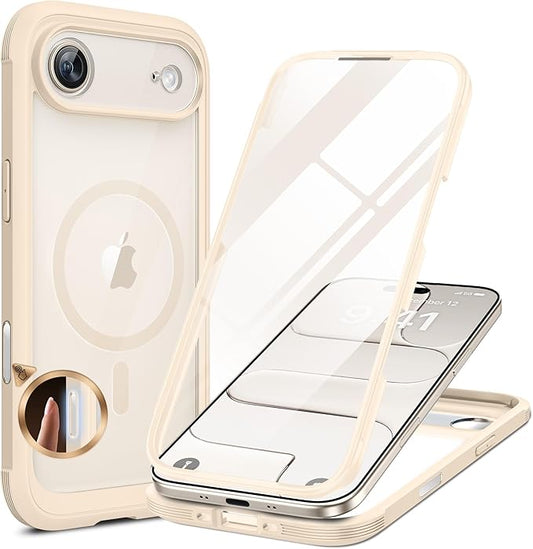 Miracase Magnetic for iPhone Air Case 6.5" [Compatible with MagSafe] Full-Body Phone Case with Built-in Glass Screen Protector & Camera Control,Drop Proof iPhone 17 Air Case Cover, Gold