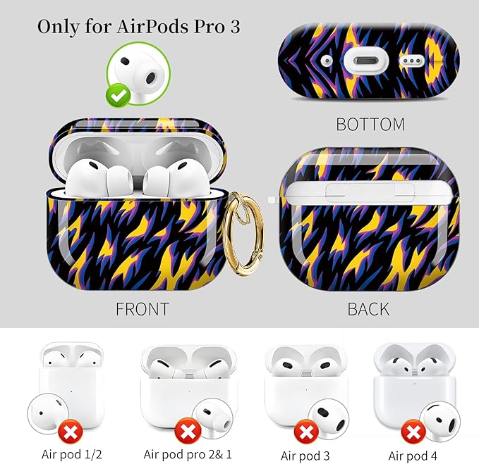 for AirPods Pro 3 Case, Compatible with AirPods Pro 3rd Generation Case (2025), Shockproof Protective Cover with Golden Carabine (Navy Lightning Leopard)