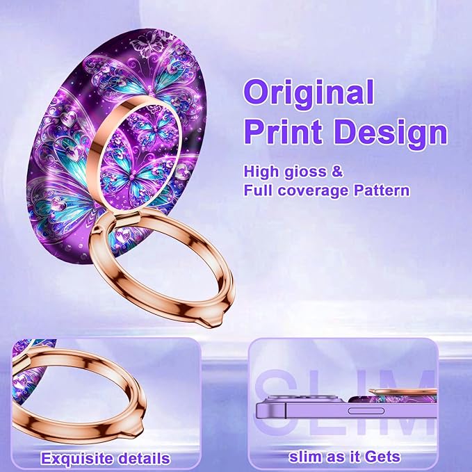 Magnetic Phone Ring Holder for MagSafe Grip,[Super Magnet],Stylish 360° Rotation Cell Phone Grip Stand Finger Ring Kickstand for iPhone 17 16 15 14 Pro Max,iPad and Smartphones,Purple