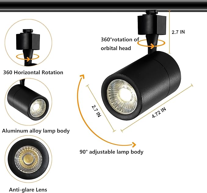 Black Super-Bright H Type Track Lighting Heads Kit, 6000K Cool White Adjustable Angled Track Light，8 Heads 25W 2700lm Brightness Lighting System with 9.8ft (4.92 * 2) Track Rail