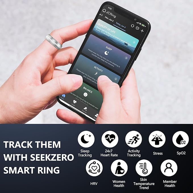 Smart Ring for Women Men, Minimalist Health Ring with Heart Rate, Step Counting, Calories, 5ATM Waterproof Smart Rings for iPhone and Android, No Subscription(Silver 11)