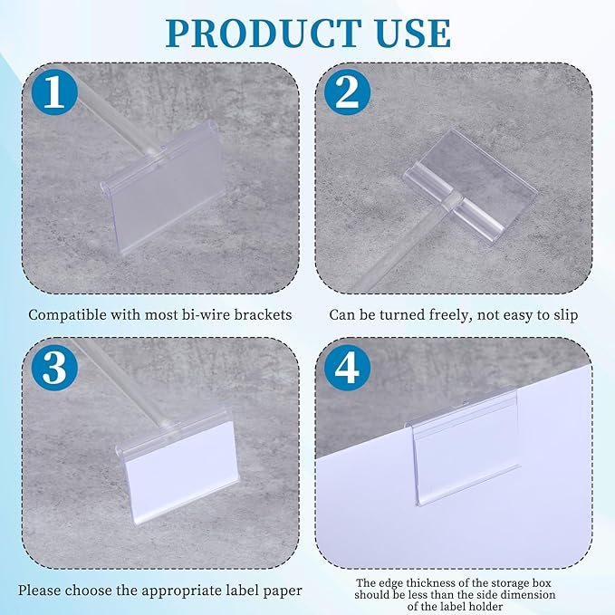 200 Pcs Reusable Plastic Wire Shelf Label Holder, Basket Bin Clip On for Pantry Retail Merchandise Shopping Mall Store Shop Supermarket and Ticket Display Holder, Clip-On Design, 2.4 x 1.7 in