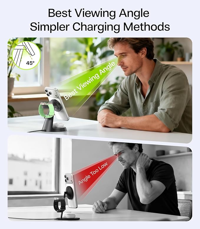 3 in 1 Charging Station for Apple Devices, 15W Fast Qi2 Wireless Charger Stand for iPhone 17 16 15 14 13 12, Watch Charger Stand for Apple Watches & Airpods, Carbon Black