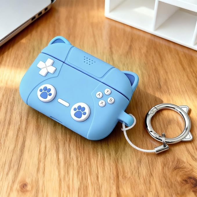 for Airpods Pro 3 Case 2025,Cute 3D Game Console Design for Air pod Pro 3 Cover with Keychain Shockproof Protective Soft Silicone Case for Airpods Pro 3 Gen for Women Girls (Blue Cat)