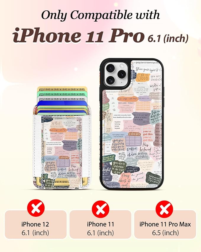 Shorogyt for iPhone 11 Pro Case Wallet - Fits 5 Cards, Compatible with Magsafe Detachable Magnetic Credit Card Holder Leather Cardholder Cute Phone Cover Women Girls for Apple 11Pro, Collage