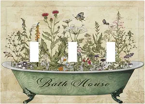 Bathroom Bath Tub Wild Flower Floral 3 Gang Electrical Outlet Light Switch Cover Decorative Triple Toggle Wall Plate Electric Faceplate Switch Face Plate