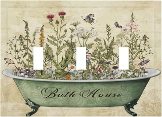 Bathroom Bath Tub Wild Flower Floral 3 Gang Electrical Outlet Light Switch Cover Decorative Triple Toggle Wall Plate Electric Faceplate Switch Face Plate - Image 1