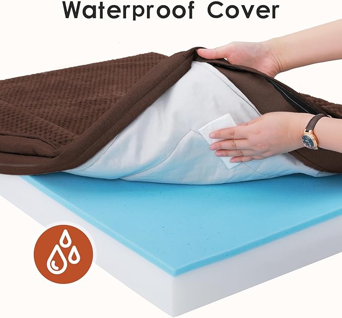 Orthopedic Dog Bed Medium Size Dog, 30x20x6 Inches Memory Foam Pet Bed for Small and Medium Dogs, Washable Removable Cover, Nonskid Bottom, Waterproof, Brown Grey