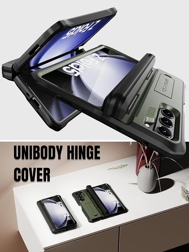 CaseBorne V Compatible with Samsung Galaxy Z Fold 5 Case - Full Body Protective Case with Hinge Cover, [Tempered Glass Screen Protector], Kickstand and S Pen Holder, [Recycled Materials] Green