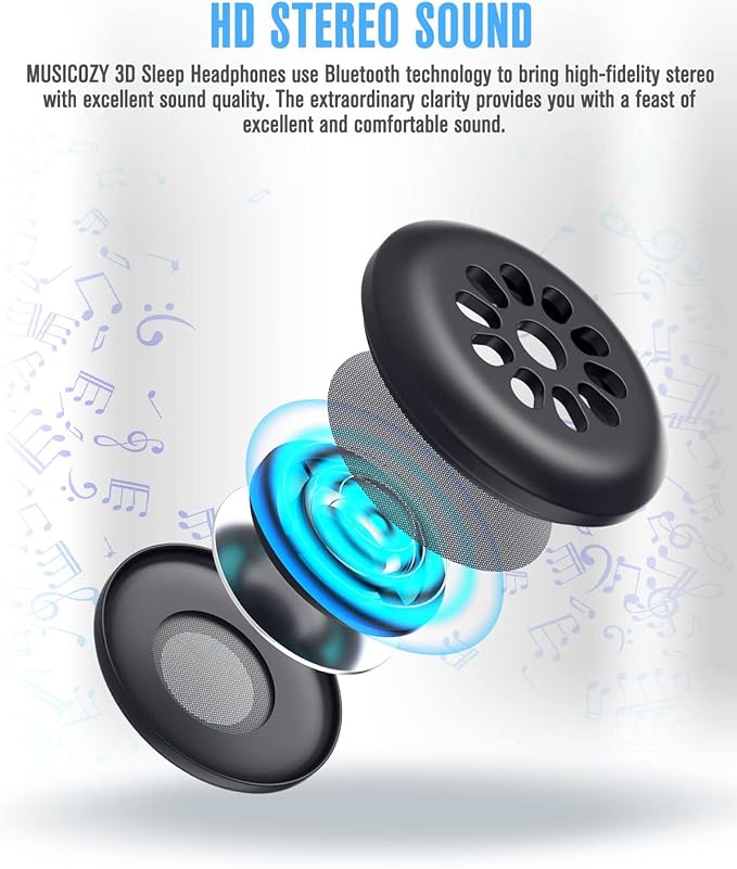 MUSICOZY 3D Sleep Headphones Bluetooth Sleeping Eye Mask & Bluetooth Module Kit with Speakers and Charging Cable