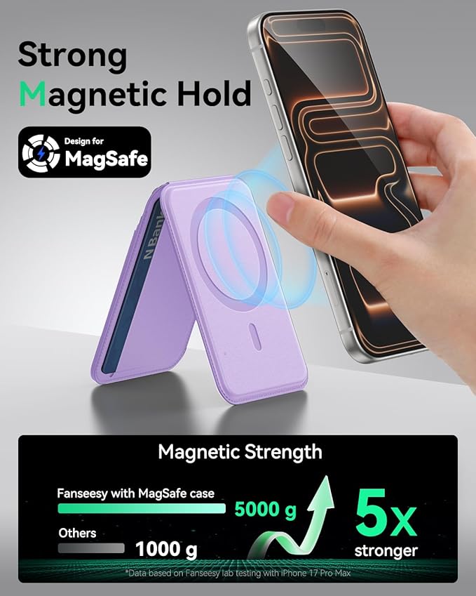 for MagSafe Wallet with Stand, 5 Card Holder, Slim Leather Magnetic Wallet for iPhone 17/16/15/14/13/12 Pro Max Plus Air Series, 3 Card Slots & 1 Cash Slot,Purple