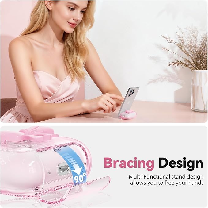 for Airpods Pro 2 Case 2022/2023, Joremx Clear Cases with Phone Stand & Cute Butterfly Keychain & Cleaning Kit, Soft TPU Cover for AirPods Pro 2nd Generation Case Girls Women (Pink)