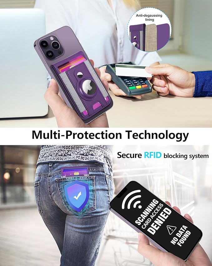 ExtreLife for Magsafe Wallet with Airtag Holder, Magnetic Wallet for iPhone 17/16/15/14/13/12 Series, 9-Card Holder, Open ID Window, Adjustable Stand, RFID Blocking, Purple