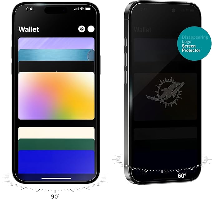 NFL Miami Dolphins Privacy Screen for iPhone 16 Pro Max - with Disappearing Logo - Scratch-Resistant and Easy-to-Install Screen Protectors (Includes Installation Tray)