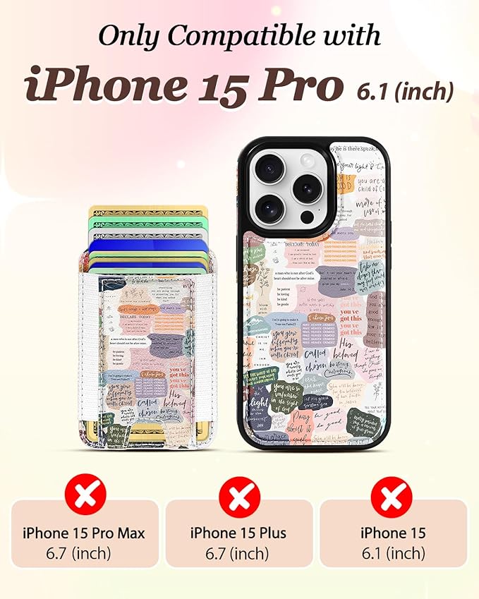 Shorogyt for iPhone 15 Pro Wallet Case - Fits 5 Cards, Compatible with Magsafe Detachable Magnetic Credit Card Holder Leather Cardholder Cute Phone Cover Women Girls for Apple 15Pro, Collage