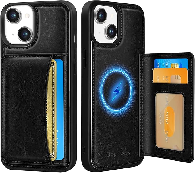 for iPhone 14 Plus Case with Wallet - Fits 4 Card Slots, Compatible with MagSafe for Women Men Men Durable PU Leather Credit Card Holder Kickstand Phone Cover for Apple 14 Plus, Black