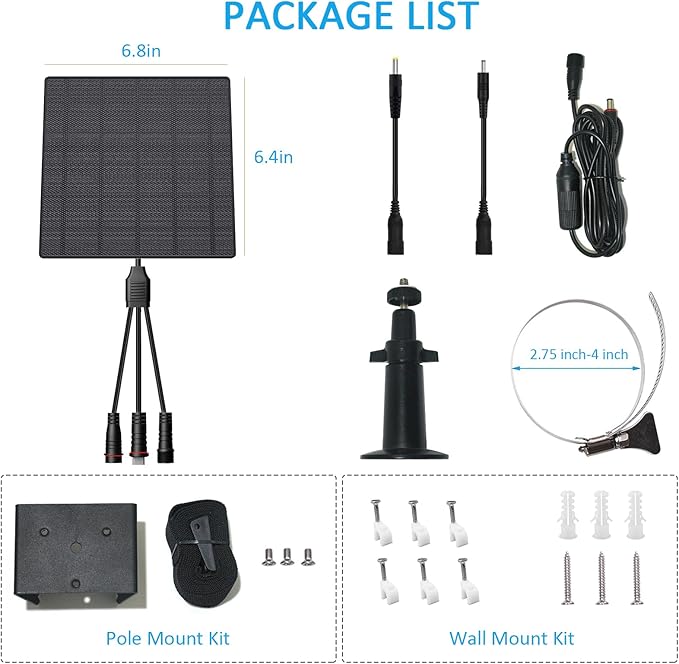 Zivif 5W Trail Camera Solar Panel, 10400mAh Built-in Battery, Adjustable 6V/9V/12V Output, DC Plugs 5.5x2.1mm 4.0x1.7mm 3.5x1.35mm, IP66 Waterproof, 360° Mount, 9.8ft Cable