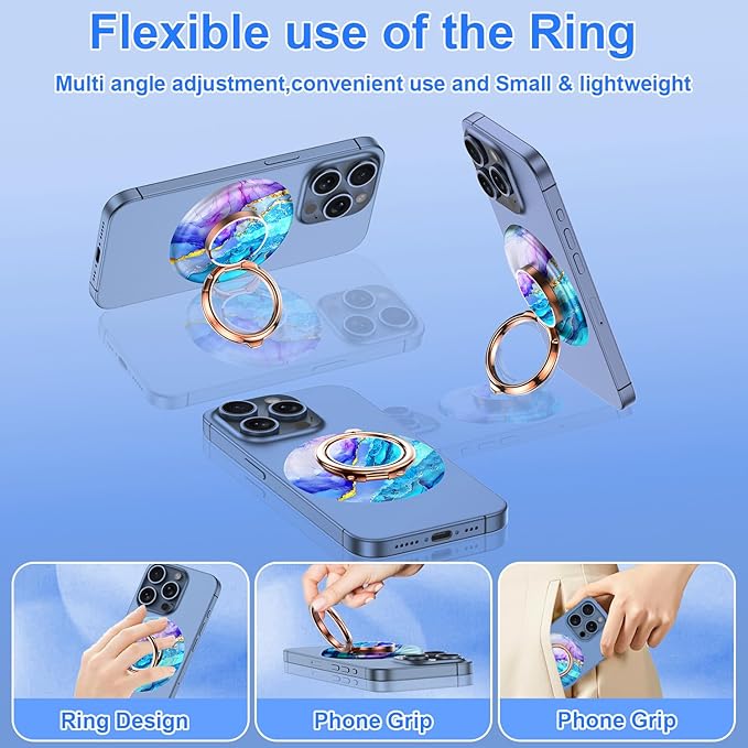 Magnetic Phone Ring Holder for MagSafe Grip,[Super Magnet],Stylish 360° Rotation Cell Phone Grip Stand Finger Ring Kickstand for iPhone 17 16 15 14 Pro Max,iPad and Smartphones,Blue
