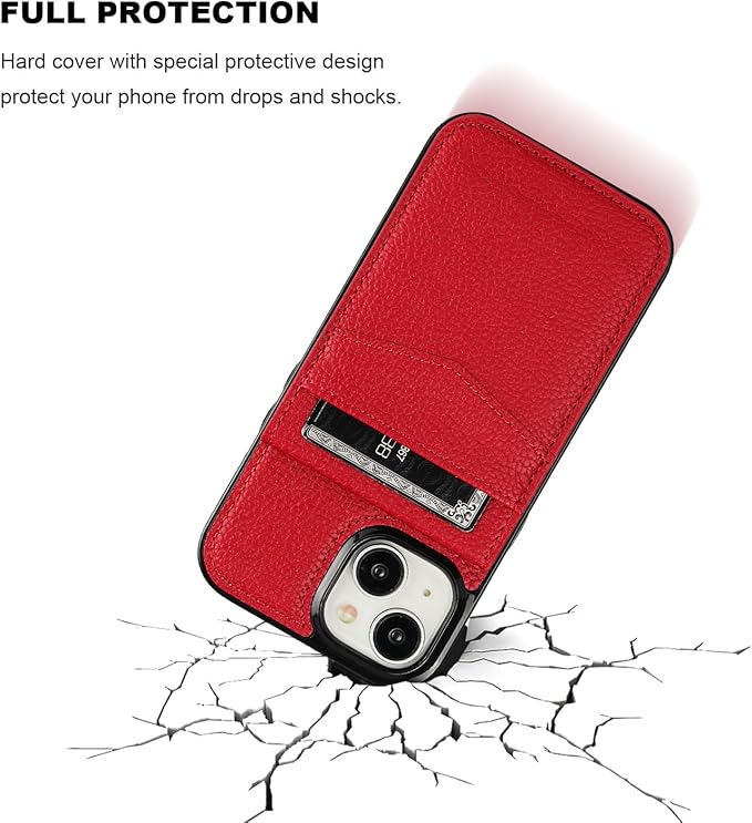 KIHUWEY Compatible with iPhone 15 Case Wallet with Credit Card Holder, Flip Premium Leather Magnetic Clasp Kickstand Heavy Duty Protective Cover for iPhone 15 6.1 Inch (Lichee Red)