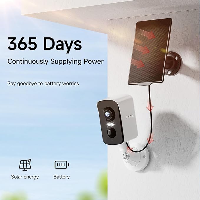 fanxiang 2K Wireless Security Camera Outdoor with Solar Panel & 64GB Card, Rechargeable Battery Camera Wireless WiFi, 300° Pan Rotating, PIR, Color Night Vision, AI Motion Detection, 2-Way Audio, IP65