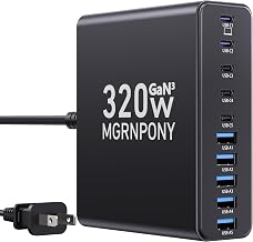 320W USB C Charger Block, MGRNPONY 10-Port GaN USB C Charging Station Black - Image 1