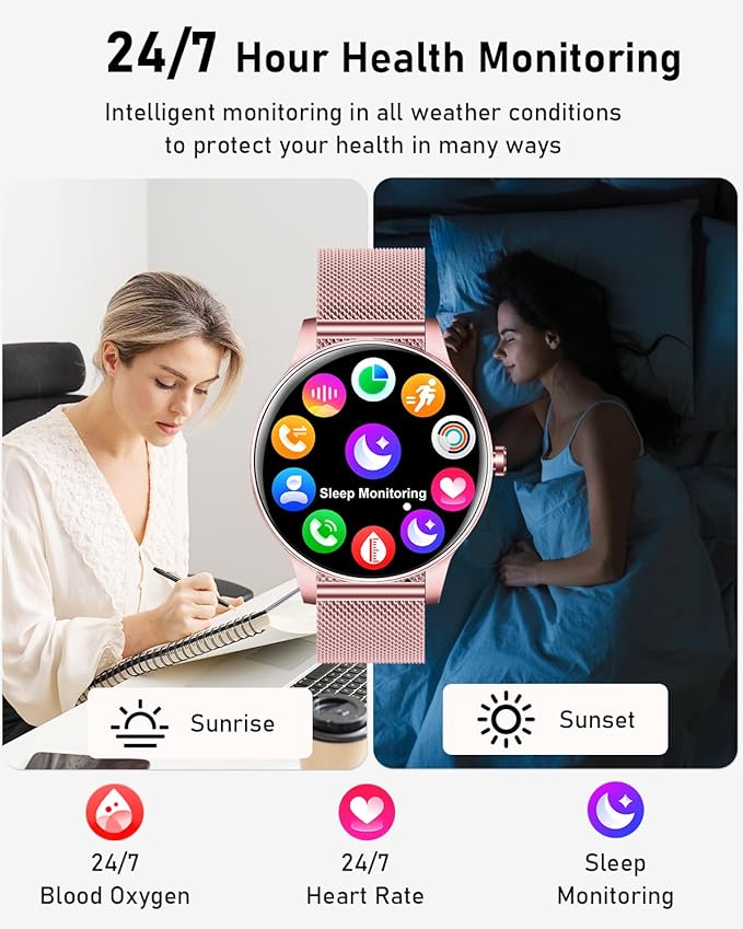 Smart Watch for Women, Answer/Make Call,1.27'' Touchscreen, 120+ Sports Modes Fitness Tracker, 24H Heart Rate/Sleep/Menstrual Cycle/IP68 Fitness Watch for Android iOS, 4 Straps (Pink)