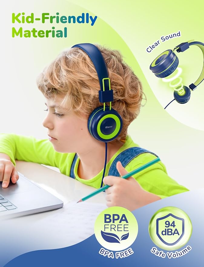 iClever Kids Headphones for School K-12, Tangle Free, 3.5mm Jack, HD Stereo, Swivel Folable Kids On Ear Headphones with Cord for Classroom/Student/Tablets/Laptop, Bulk 5Pack (Colorful 10PACK)
