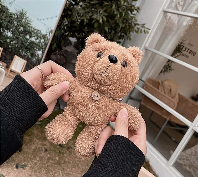 Yatchen Plush Case Compatible with AirPods Pro, Creative Cute 3D Cartoon Fur Bear Design Funny for AirPods Cover Case with Keychain Protective Case for AirPods Pro Bear Khaki