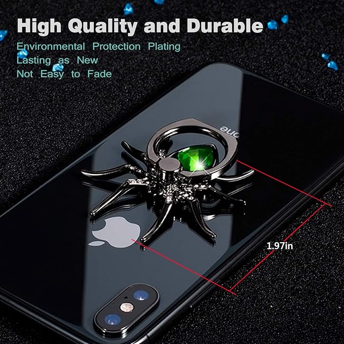 Allengel Spider Phone Ring Holder Stand, Animal Phone Ring Finger Grip Rhinestone Phone Kickstand for All Smartphone - Green