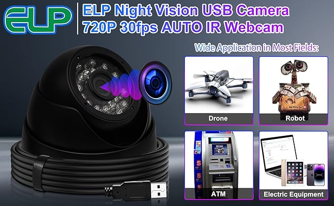 ELP 1megapixel Day Night Vision Indoor&Outdoor CCTV USB Dome Housing Camera Vandal-Proof for House and Pc Industrial Security.CCTV Camera for Baby Monitor, Pets Monitor,Home Security