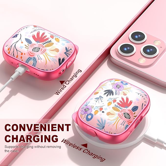 RFUNGUANGO AirPods Pro Case for Women Girly Cat Case with Lock, Phone Stand, Keychain & Cleaner Kit, Compatible with Apple Airpods Pro 2nd/1st Generation Case Cover, Pink Berry Flower