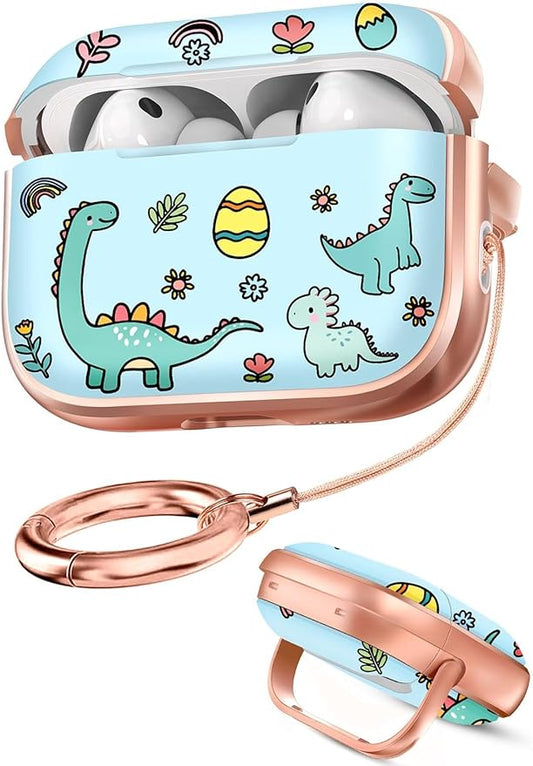 Coralogo for AirPods Pro 3 Case with Safety Lock - Cute Cartoon for Women Girls Fashion Stylish Dinosaur Pattern Design Kawaii Girly Girlish Hard Protective Cover for AirPods Pro 3rd Generation
