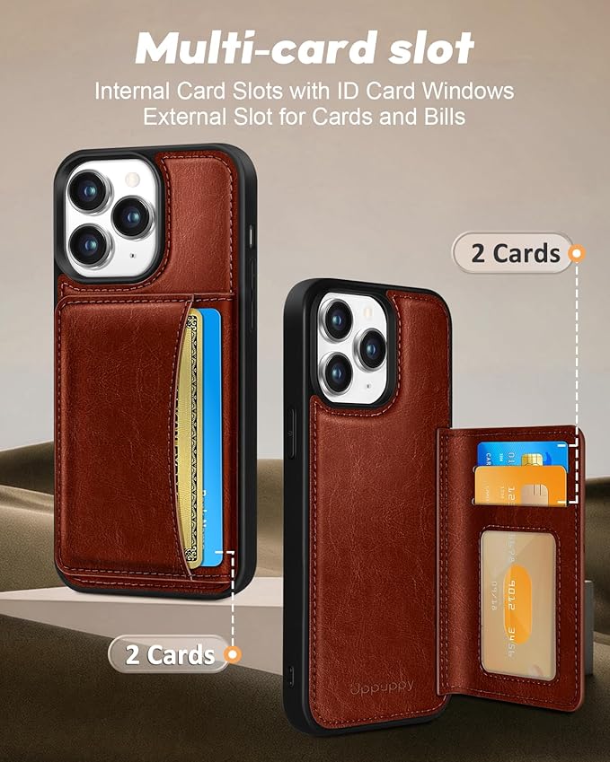 for iPhone 11 Pro Case with Wallet - Fits 4 Card Slots, Compatible with MagSafe for Women Men Durable PU Leather Credit Card Holder Kickstand Phone Cover for Apple 11 Pro, Brown